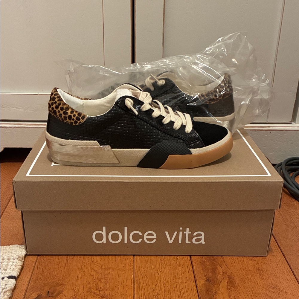NWT Dolce Vita Black and Leopard Kids Sneakers